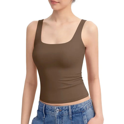 Women's Square Neck Tank Top  Double Layer Stretchy Top