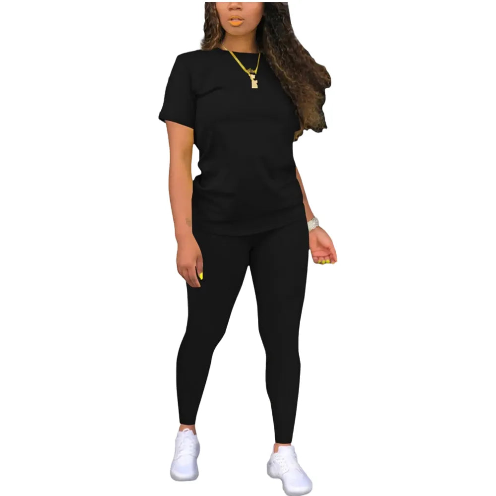 Fitted Round Neck Tee & Skinny Pants 2-Piece