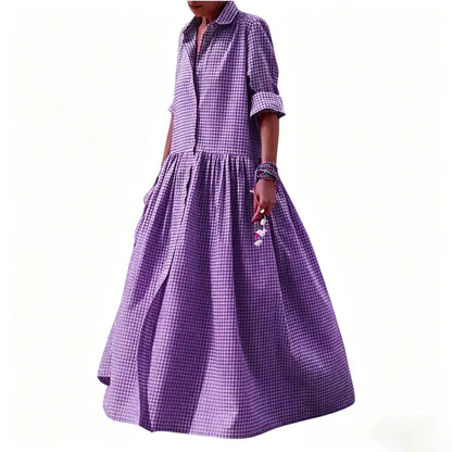 Women's Vintage Plaid Shirt Dress