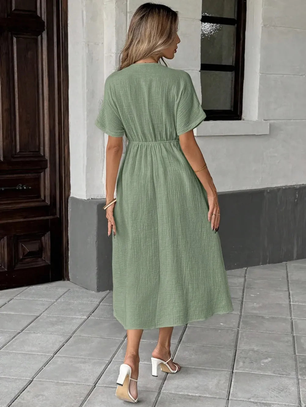 Women's Summer Solid Color V-Neck Cotton Dress