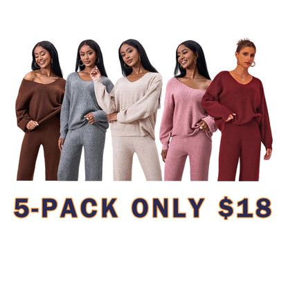 Two-piece Set Women's Solid Color Drop Shoulder Sweater & Pants