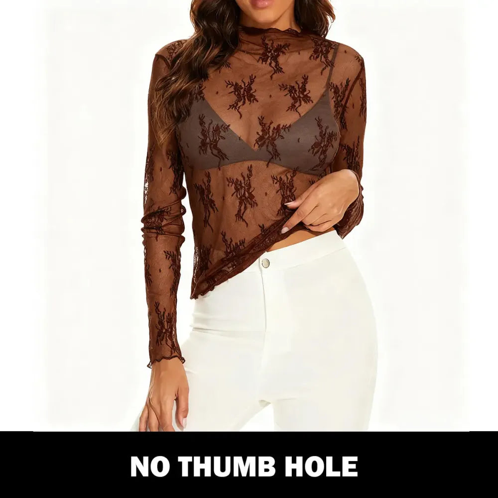 Women‘s Mesh Tops Lace Spring Long Sleeve Shirts