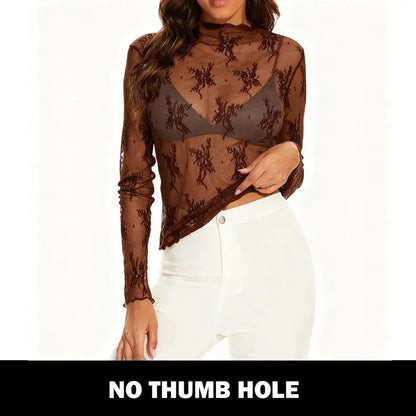 Women‘s Mesh Tops Lace Spring Long Sleeve Shirts