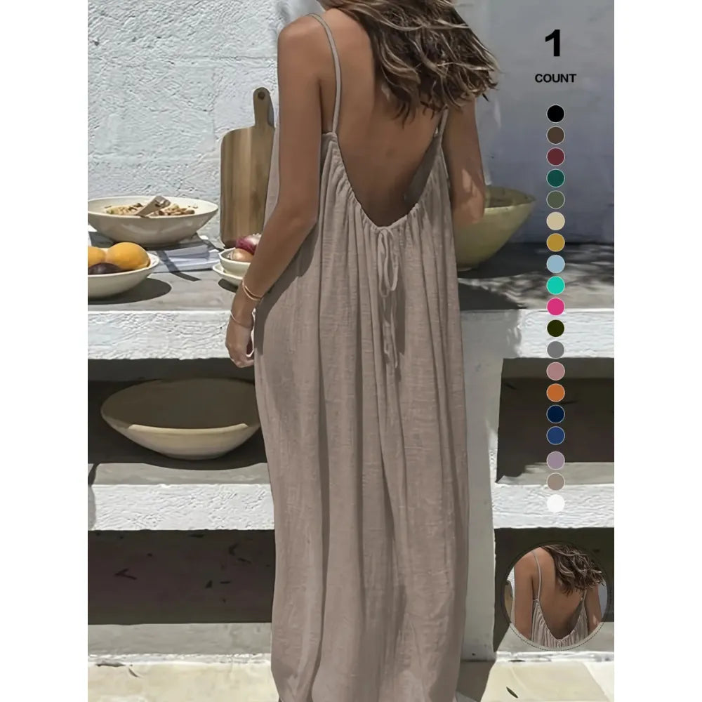 Womens Summer Casual Sleeveless Backless Cami Sundress 2026 Vacation House Dress