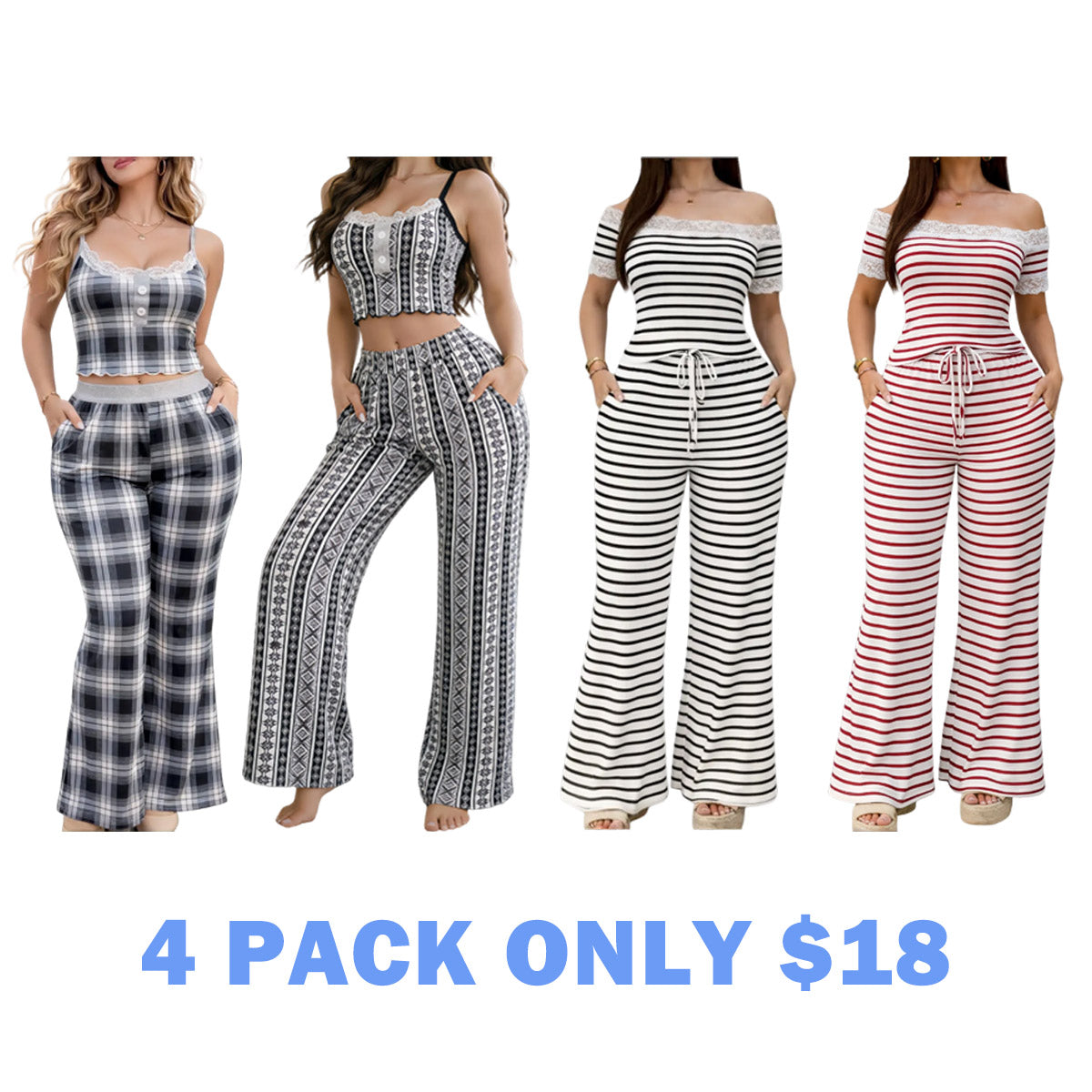 2pcs Women's Off Shoulder Top & Pants Striped Set