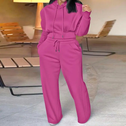 Long Sleeve Sweatshirt and Casual Wide Leg Sweatpants Set