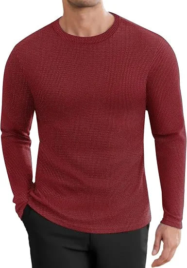 Men’s Cotton Waffle-Knit Thermal Shirt – Long Sleeve Warm Crewneck Top