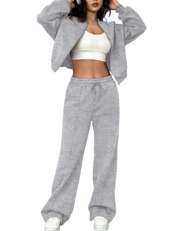 Casual Striped Long Sleeve Zipper Jacket and Pants Set