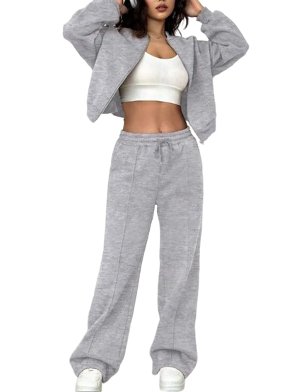 Casual Striped Long Sleeve Zipper Jacket and Pants Set