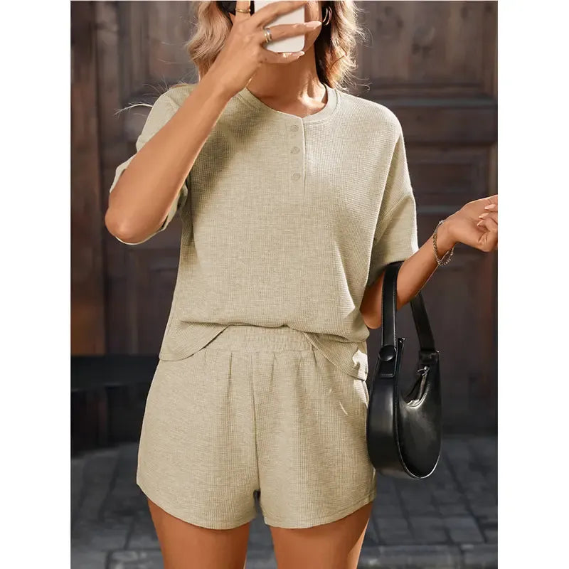 Women’s Waffle Knit 2 Piece Short Sets