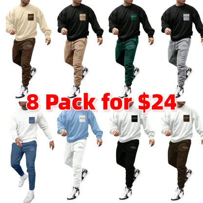Two-Piece Set Men's Patchwork Drop Shoulder Pocket Sweatshirt & Letter Print Drawstring Sweatpants