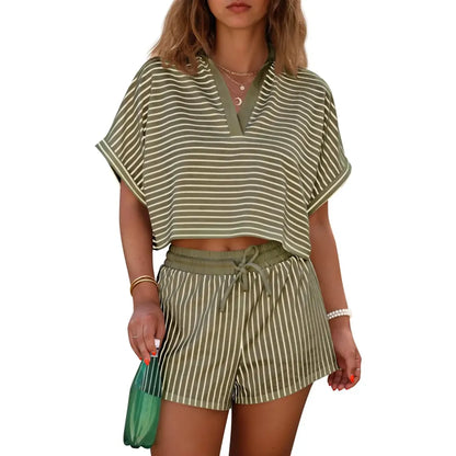 Women's Striped 2 Piece Short Sets