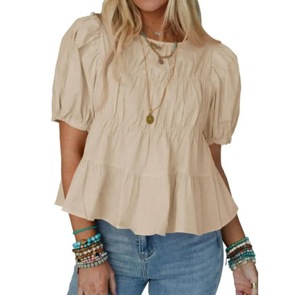 Puff Sleeve Peplum Babydoll Tops