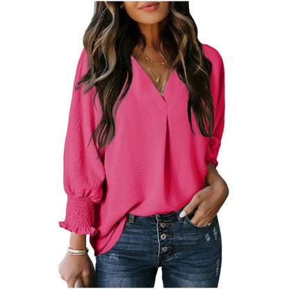 Women's V-Neck 3/4 Sleeve Oversized Tunic Tops