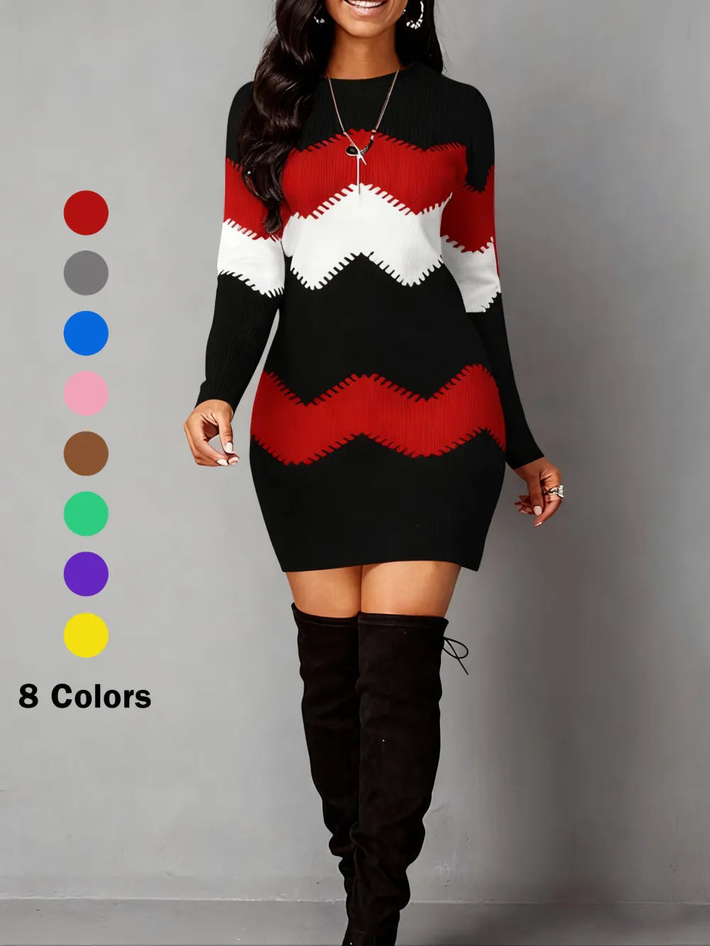 Vintage Geometric Print Casual Long Sleeve Dress