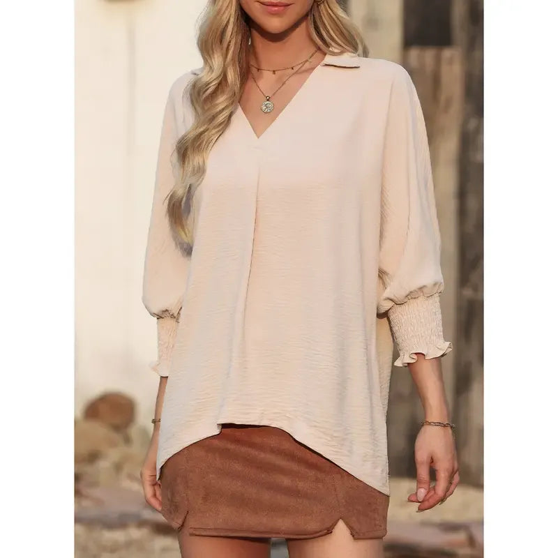 Women's V-Neck 3/4 Sleeve Oversized Tunic Tops