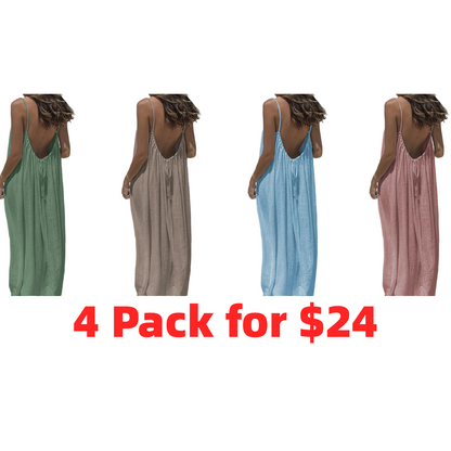 Women's Cotton Linen Backless Loose Dress