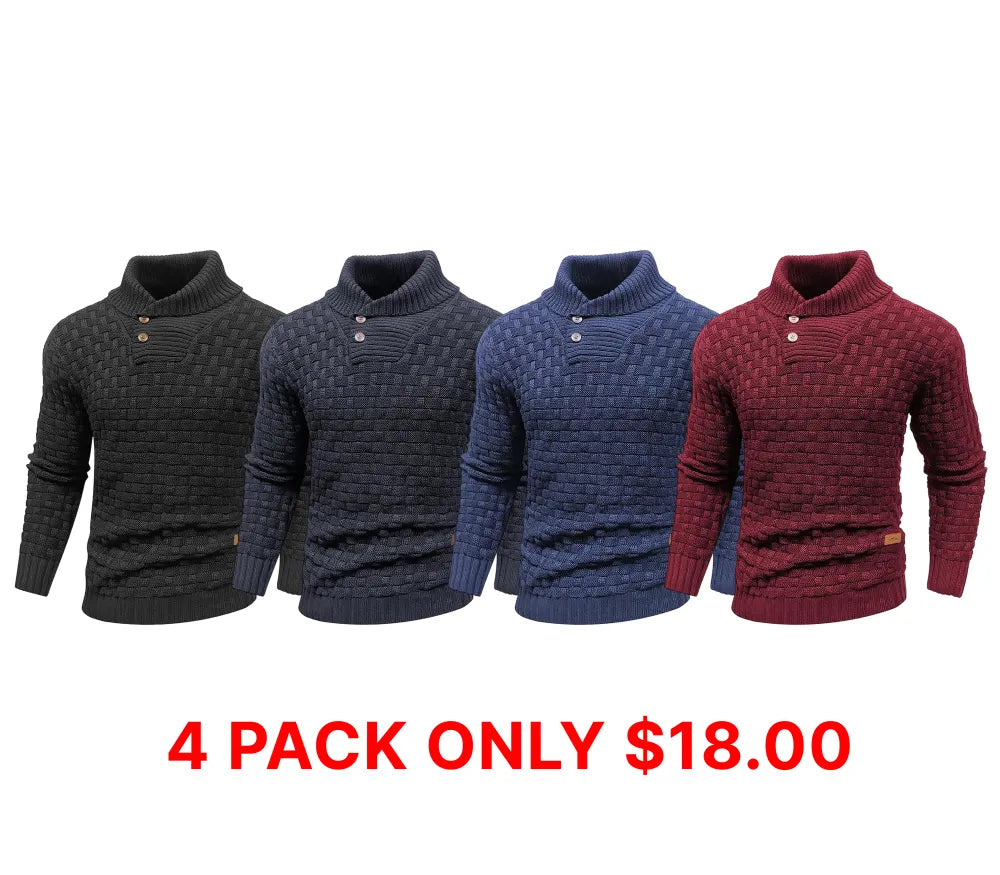 Men's Regular Textured Patched Detail Shawl Collar Sweater
