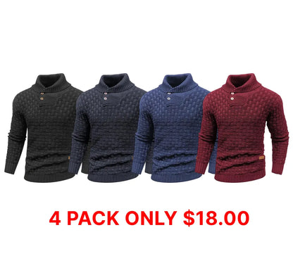 Men's Regular Textured Patched Detail Shawl Collar Sweater
