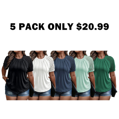 Plus Size Tops for Women Summer Lace Short Sleeve Crewneck