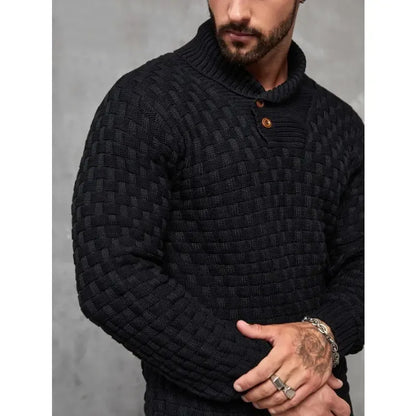 Men's Regular Textured Patched Detail Shawl Collar Sweater