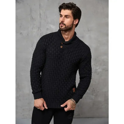 Men's Regular Textured Patched Detail Shawl Collar Sweater