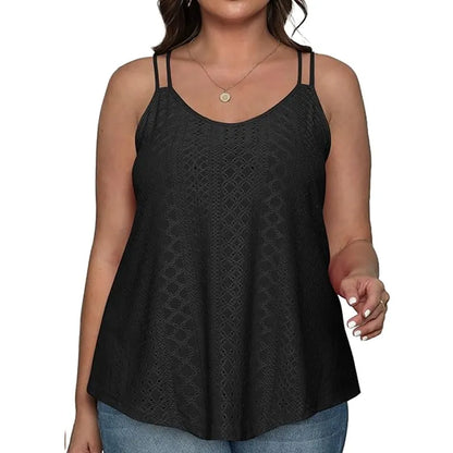 Womens Tank Tops Spaghetti Strap Camisoles Eyelet Embroidery Scoop Neck Tops