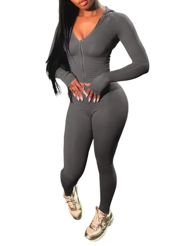 Zip Up Crop Top & High Waist Leggings Two-piece Set