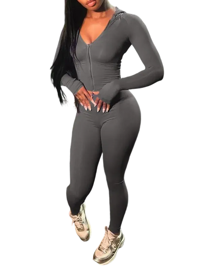 Zip Up Crop Top & High Waist Leggings Two-piece Set