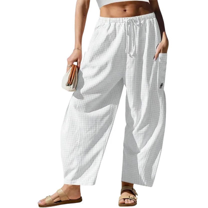 Womens Wide Leg Gingham Striped Plaid Pants