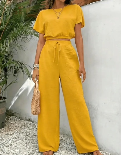 Women's Solid Color Top & Wide Leg Pants Two-piece