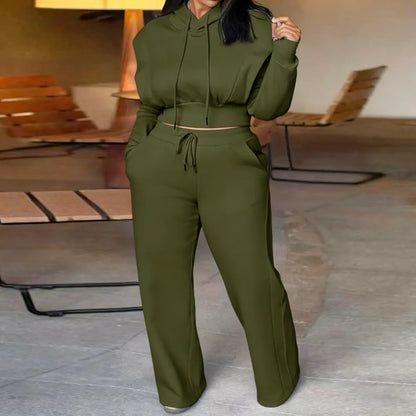 Long Sleeve Sweatshirt and Casual Wide Leg Sweatpants Set