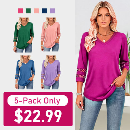 Summer Sale👗Womens 3/4 Length Sleeve Tops Trendy V Neck T Shirts