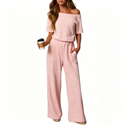 Women's Heather Off-Shoulder Wide Leg Jumpsuit