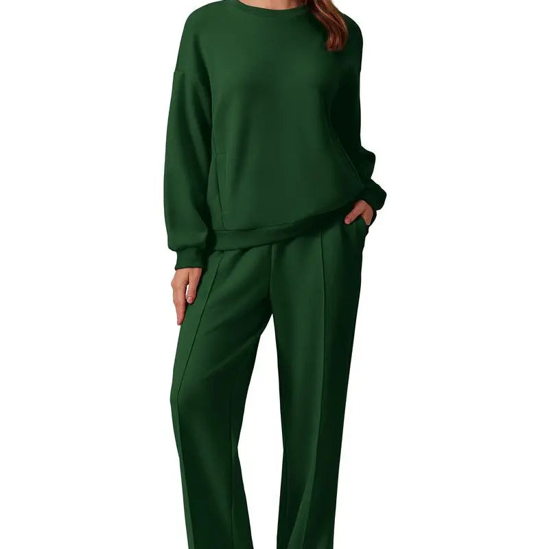 2-Piece Long Sleeve Sweatshirt Drawstring Straight Leg Pants