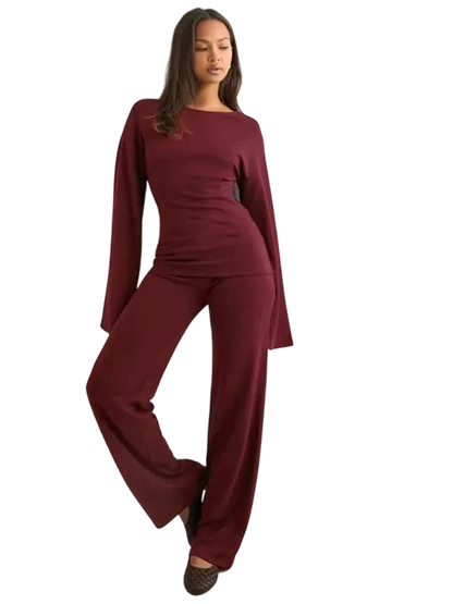 Long Sleeve Top & Straight Leg Pants Set