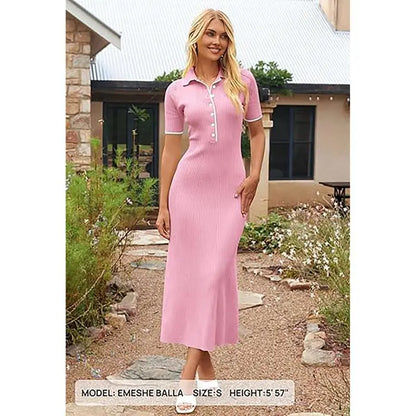 Women's V Neck Ribbed Knit Maxi Dress