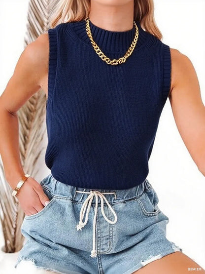 Women Knit Tank Tops Sleeveless Turtleneck Cami Shirts Sweater Vests