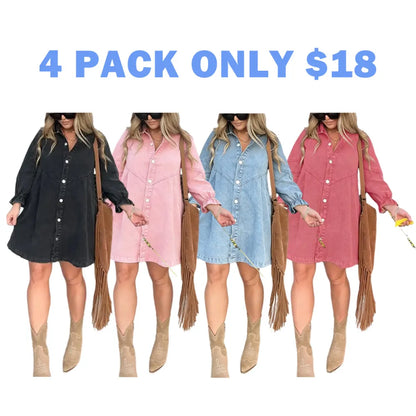Washed Denim Puff Sleeve Mini Dress