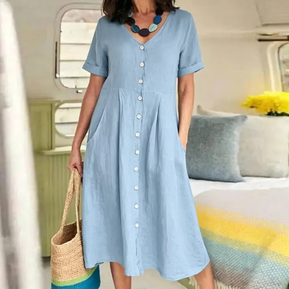 Women's Cotton Linen Midi Dress