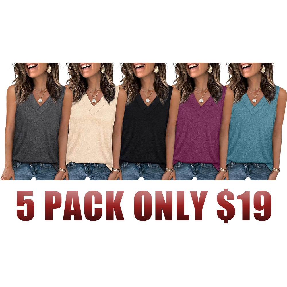 Women's Summer V-Neck Tank Top – Loose Fit, Sleeveless, Basic Tee