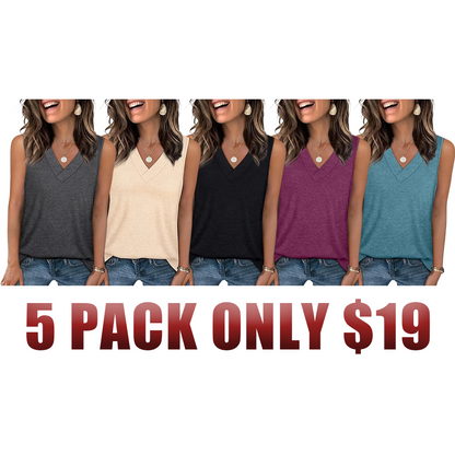 Women's Summer V-Neck Tank Top – Loose Fit, Sleeveless, Basic Tee