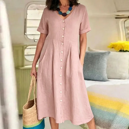 Women's Cotton Linen Midi Dress