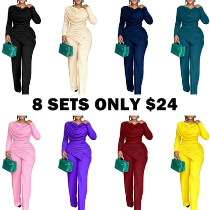 Cowl Neck Asymmetrical Patchwork Ruched Jumpsuit