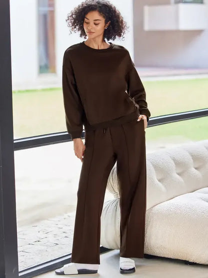 2-Piece Long Sleeve Sweatshirt Drawstring Straight Leg Pants