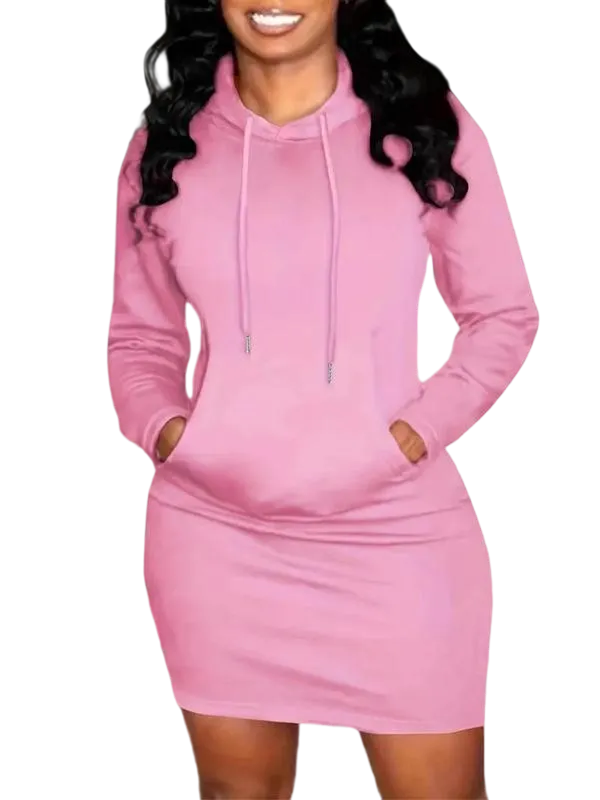Women's Solid Drawstring Hooded Sweatshirt Dress