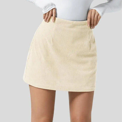 High Waisted Invisible Zipper 2-in-1 Mini A-line Corduroy Casual Skirt