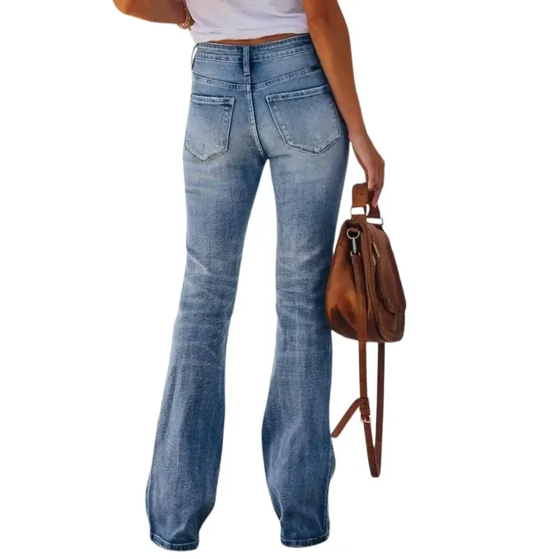 Women‘s High Waisted Flare Stretch Boyfriend Casual Denim Pants
