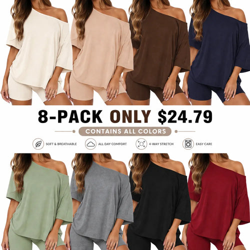 Women’s Casual Two Piece Lounge Set Off Shoulder Top & Fitted Shorts Springtok SpringStatements