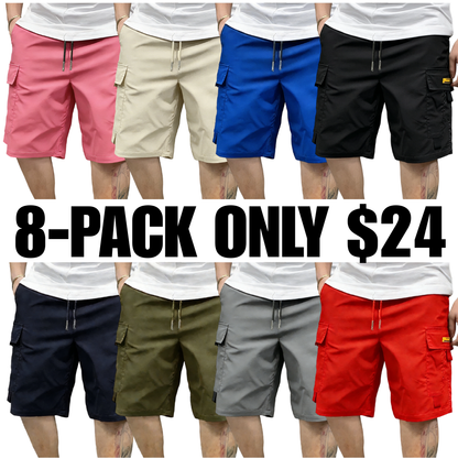 Street Style Three-Piece Set Men's Multi-Pocket Cargo Shorts